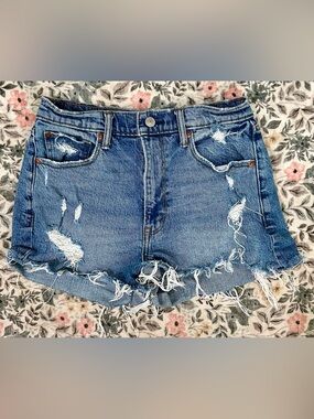 Abercrombie & Fitch High Rise Mom Shorts Distressed Cutoff Size 27/4